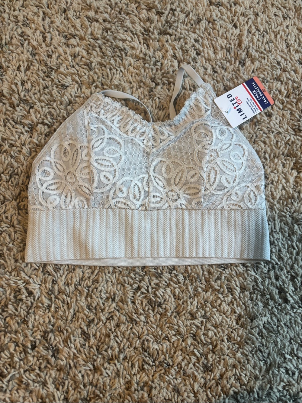 Limited Too Girls Cream Lace Bralette Size 30 Adjustable Straps NWT Soft Bra